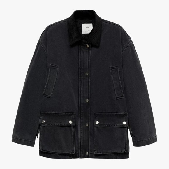 (LIKE NEW) MANGO | 100% COTTON BLACK OVERSIZED RELAXED CHORE BARN JACKET COAT - Picture 1 of 10